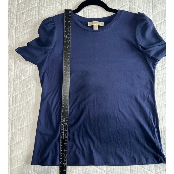 Michael Kors Women’s Navy Cotton Modal Tee Chiffon Sleeve Designer Top Medium - Picture 12 of 13